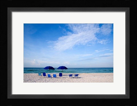 Framed Blue Chairs and Umbrellas Print