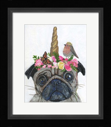 Framed Unicorn Pug Print
