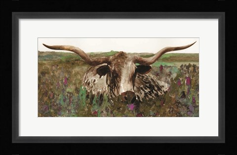 Framed Texas Longhorn in Field Print