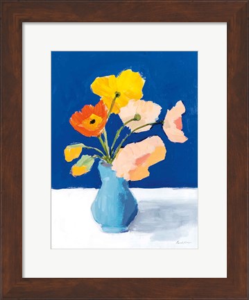 Framed Poppies on Blue Print