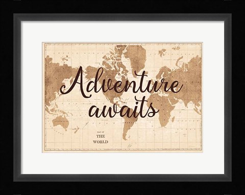 Framed World Map Sepia Print