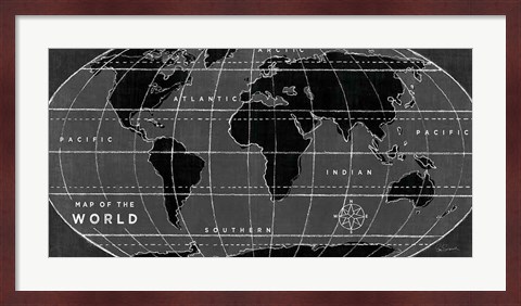 Framed Chalkboard Map of the World Print