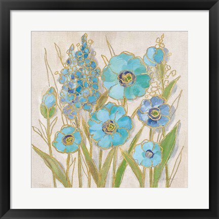 Framed Opalescent Floral I Blue Print