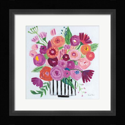 Framed Pink Blossoms II Black Lines Print