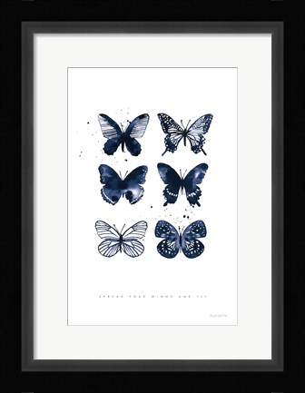 Framed Six Inky Butterflies Blue Print