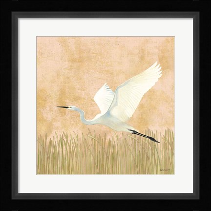 Framed Egret Alighting II Flipped Print