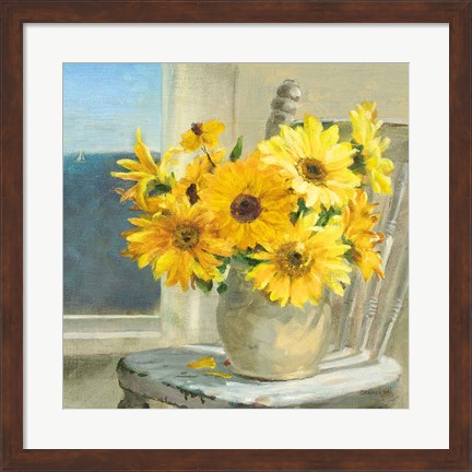 Framed Sunflowers by the Sea Crop Light Print