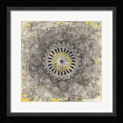 Framed Gray Concentric Mandala Print