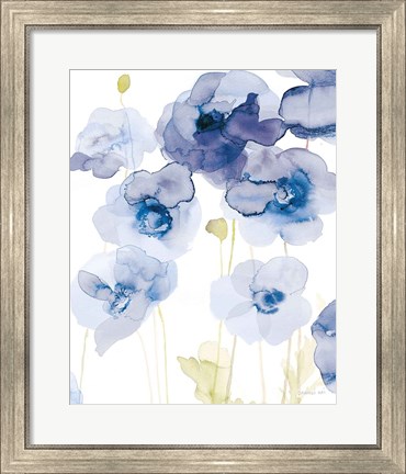 Framed Delicate Poppies III Blue Print