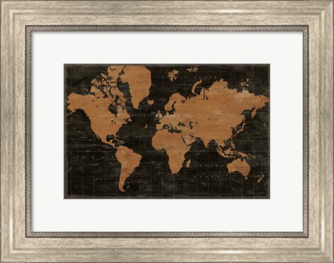 Framed Map of the World Industrial No Words Print