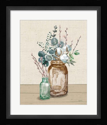 Framed Cotton Bouquet II Cream Print