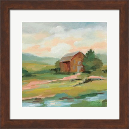 Framed Springtime Farm Pastel Sq Print