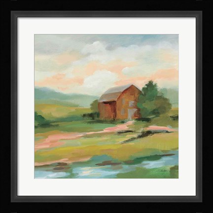 Framed Springtime Farm Pastel Sq Print