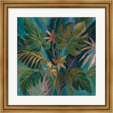 Framed Midnight Tropical Leaves Print