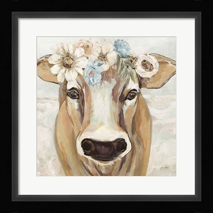 Framed Beau with Flowers Neutral Print
