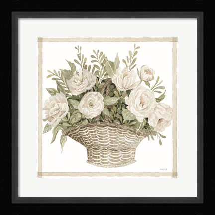Framed Basket of Peonies Print