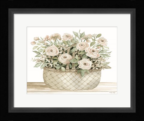 Framed Basket of Ranunculus Print