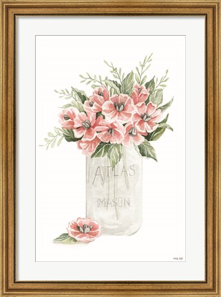 Framed Pink Posies in a Jar Print