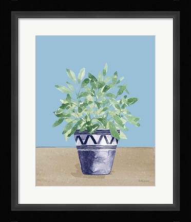 Framed Herb Garden V White Navy Print