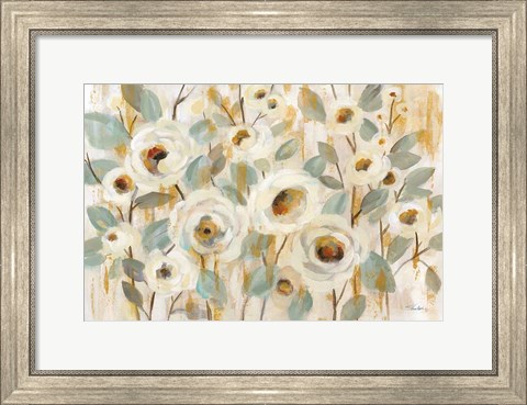 Framed White Gold and Sage Floral Print