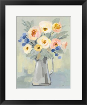 Framed Pale Flowers on Sage Print