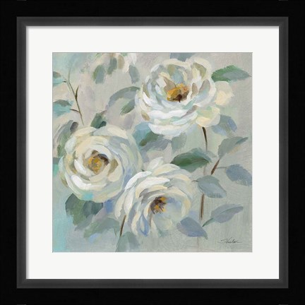 Framed Blue Gray Floral Print