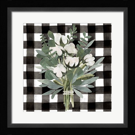 Framed Buffalo Check Cut Paper Bouquet II Print