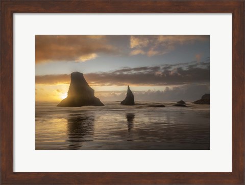 Framed Sunset Sea Stacks Print