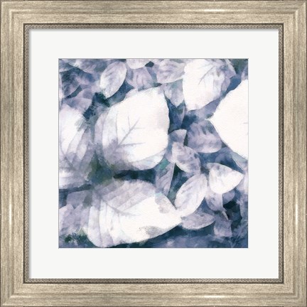 Framed Blue Shaded Leaves II Print