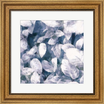 Framed Blue Shaded Leaves III Print