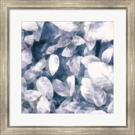 Framed Blue Shaded Leaves III Print