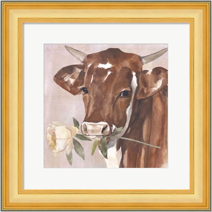 Framed Peony Cow I Print