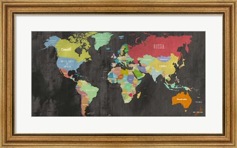 Framed Modern Map of the World  (chalkboard, detail) Print