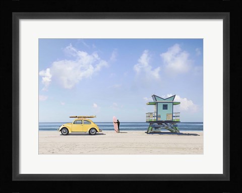 Framed Waiting for the Waves, Miami Beach Print