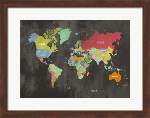 Framed Modern Map of the World (Chalkboard) Print