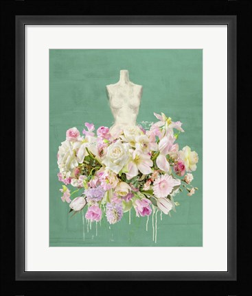 Framed Dressed in Flowers I (Garden Green) Print