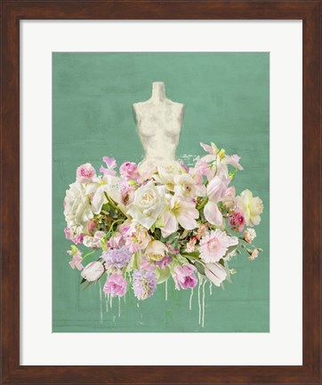 Framed Dressed in Flowers I (Garden Green) Print