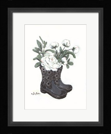 Framed Rain Boot Peonies Print