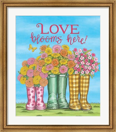 Framed Love Blooms Here Wellies Print