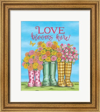 Framed Love Blooms Here Wellies Print