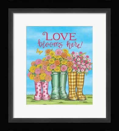 Framed Love Blooms Here Wellies Print