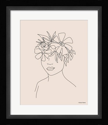 Framed Head Full of Flowers Line Drawing Print