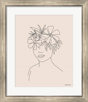 Framed Head Full of Flowers Line Drawing Print