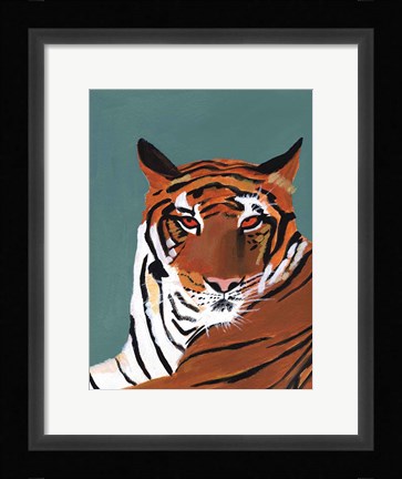 Framed Colorful Tiger on Teal Print