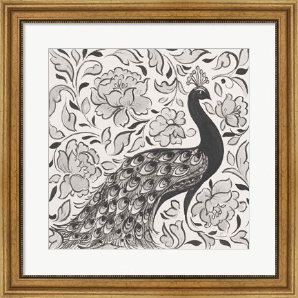 Framed Peacock Garden IV BW Print