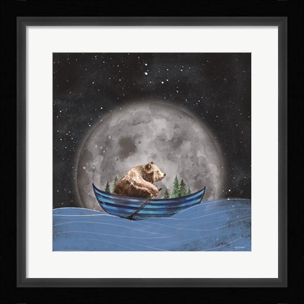 Framed Bear Rowing in the Sea Print