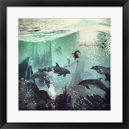 Framed Sea Unicorn Lady Print