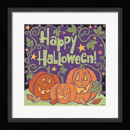 Framed Three Halloween Pumpkins I Print