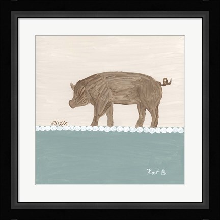 Framed Out to Pasture III  Brown Pig Print