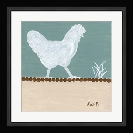 Framed Out to Pasture IV  White Chicken Print